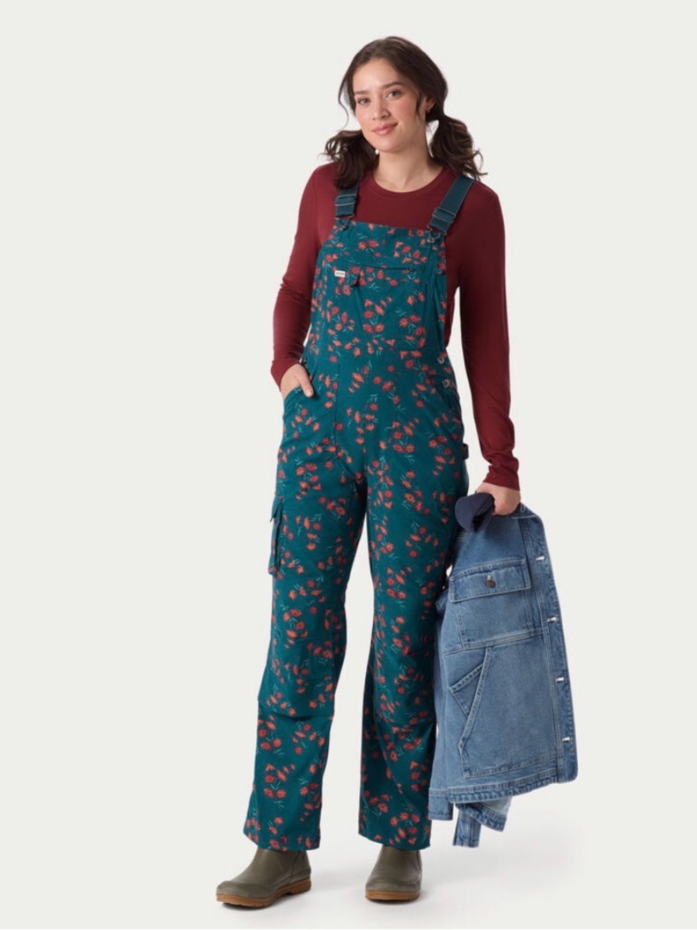 Duluth Trading Co Navy Floral Overalls with Botanical Print